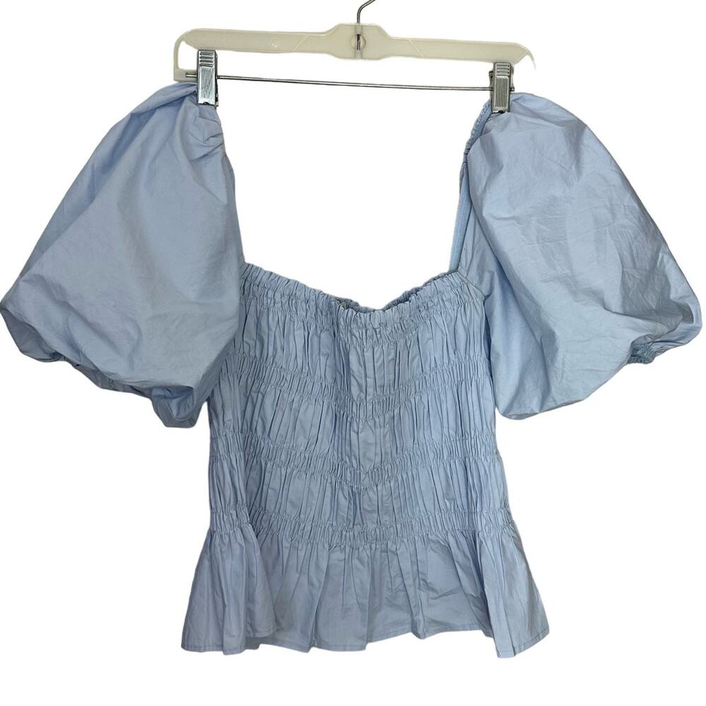 Astr The Label Top Blue Off The Shoulder Flowy Cropped Boho Puffy Sleeves